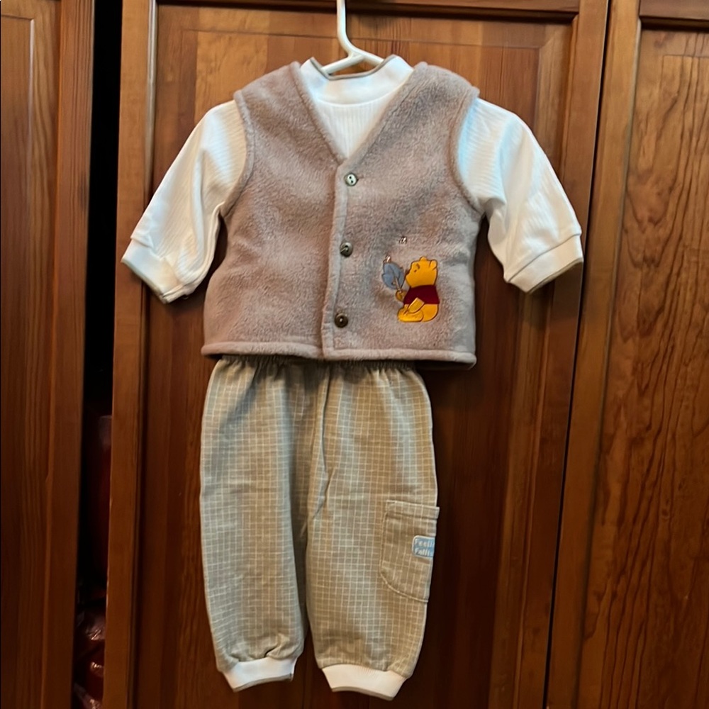 Charming Tan Fleece Vest with White Bodysuit